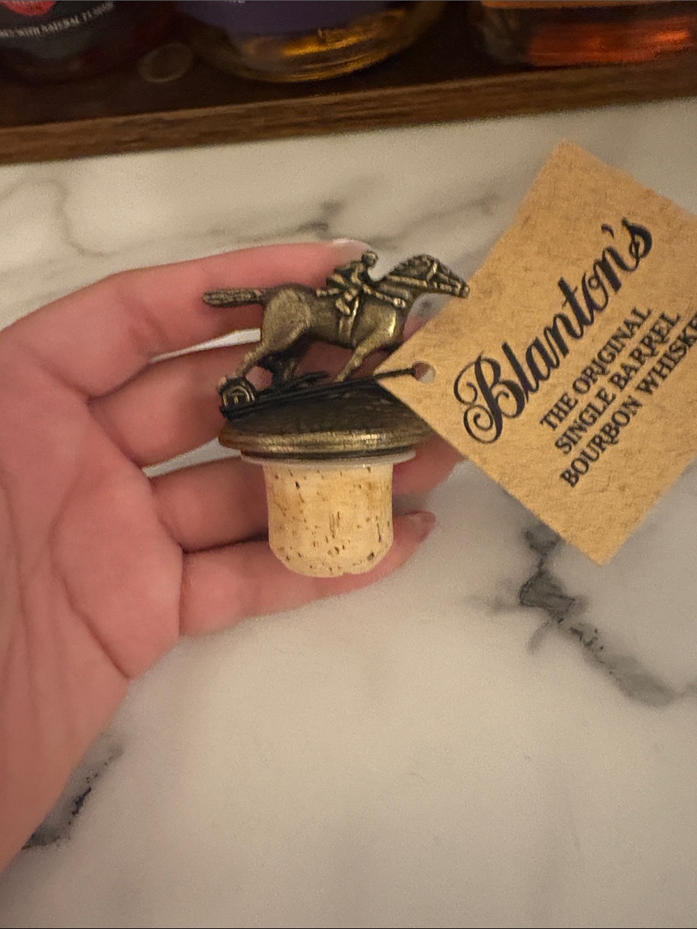 Blanton's Horse Bottle Stopper - Antique Brass Finish. Letter T